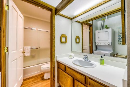 a bathroom with a sink and a toilet and a mirror at Ridge Hideaway in Sun Valley