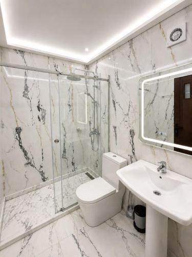 a bathroom with a toilet and a sink and a shower at Residence vigier in Tangier