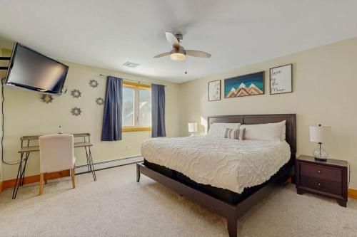 a bedroom with a bed and a desk and a tv at Bear Village 14 in Bartlett