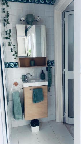 a bathroom with a sink and a mirror at Hammamet Studio Hafsya in Hammamet