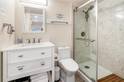 a bathroom with a toilet sink and a shower at Seasons at Leschi Hillsides in Seattle