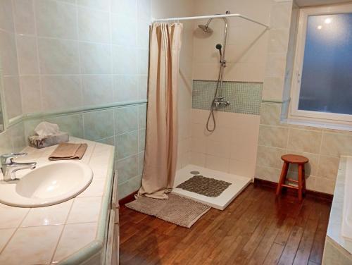 a bathroom with a shower and a sink at Bienvenue à Longère Bihan - Chambres d'Hôtes - Bed & Breakfast in Plévin