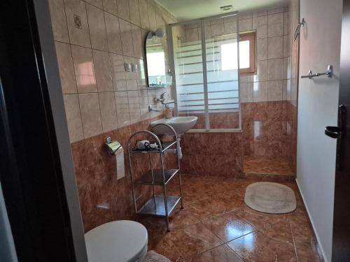 a bathroom with a sink and a toilet at Nevesta hôľ pod Chopkom in Bystrá