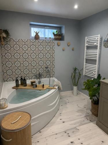 a bathroom with a bath tub in the middle at Suite Une Bulle d Evidence avec baignoire spa in Saumur