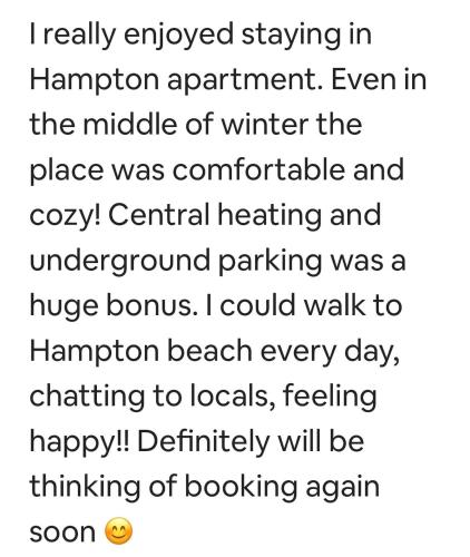 a screenshot of a text message with the wordsinally enjoyed staying in hampton apartment at Beachside flat with free parking in Melbourne