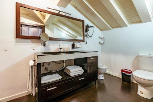 a bathroom with a sink and a toilet at Hotel Granda in Cangas de Onís