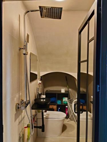 a bathroom with a toilet and a sink at Tiny house 4 metro stops from downtown in San Juan de Aznalfarache