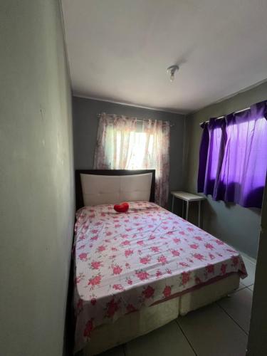 a bedroom with a bed with a red pillow on it at Casa completa Janga in Paulista