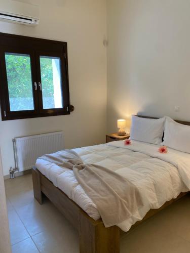 a bedroom with a large bed with red flowers on it at CasaKOS in Kos
