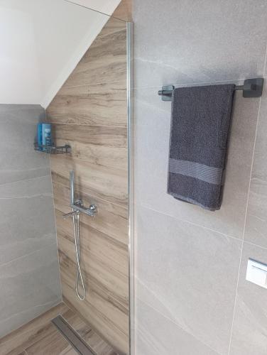 a shower with a glass door in a bathroom at Zen Zone Trio in Foča