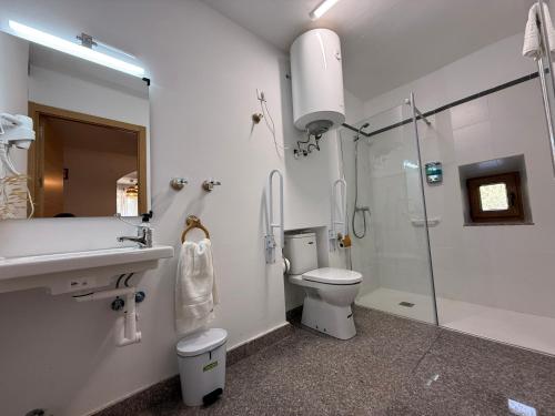 a bathroom with a shower and a toilet and a sink at El Bulín de Prádena - Calle Real in Prádena del Rincón