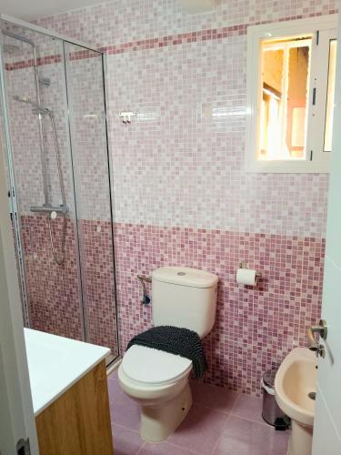 a bathroom with a toilet and a glass shower at Horizon Isla Tabarca in El Cabo de Gata