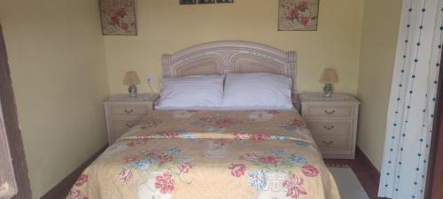 a bedroom with a bed and two nightstands with two lamps at Sunshines on the sea in Almuñécar