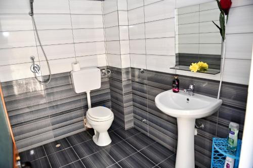 a bathroom with a toilet and a sink at Jasmine Apartments in Velipojë