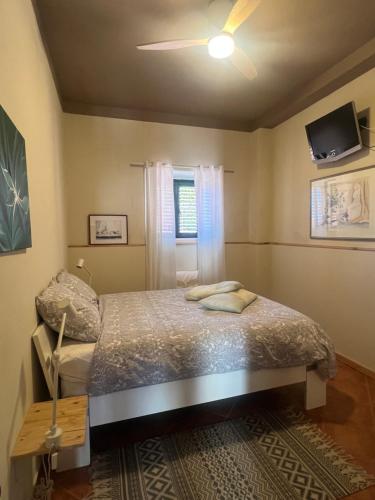 a small bedroom with a bed and a television at Manor Meeder in Castanheira de Pêra