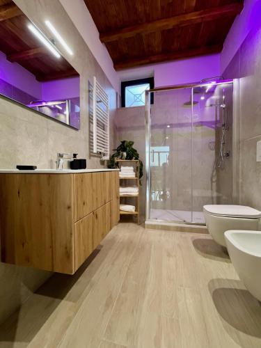 a bathroom with a sink and a shower and a toilet at Loft43 in Trani