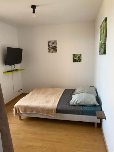 a bedroom with a bed and a flat screen tv at Studio in Brando