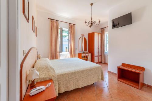 a hotel room with a bed and a television at Hotel Monti in Casamicciola Terme