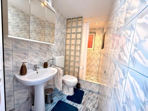 a bathroom with a sink and a toilet at Mountain View House Busteni in Buşteni