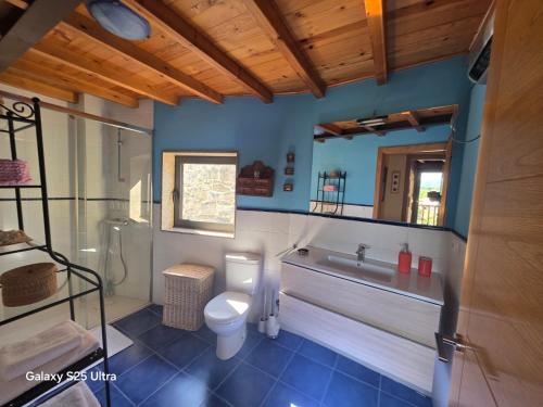 a bathroom with a toilet and a sink and a tub at La casa de arriba in Ourense