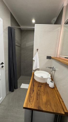 a bathroom with a sink and a shower at House RudNik in Silent Village, Island Krk in Isola Veglia