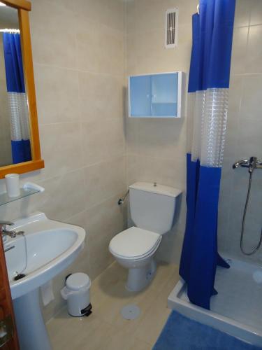 a bathroom with a toilet and a sink and a shower at Piso JMAM Centro in Puerto del Rosario