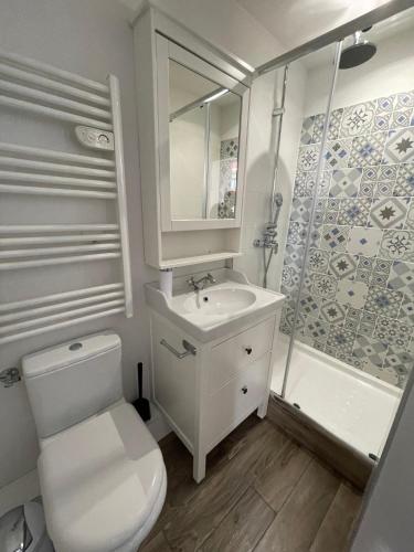 a bathroom with a toilet and a sink and a shower at Casa Stay in Aix-en-Provence