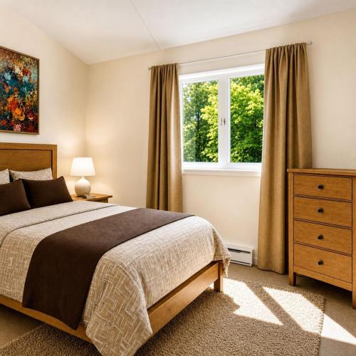 a bedroom with a bed and a window at VAIL MOUNTAIN SUITE in Vail
