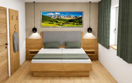 a bedroom with a bed and a painting on the wall at Wolf Apartments in Ladis