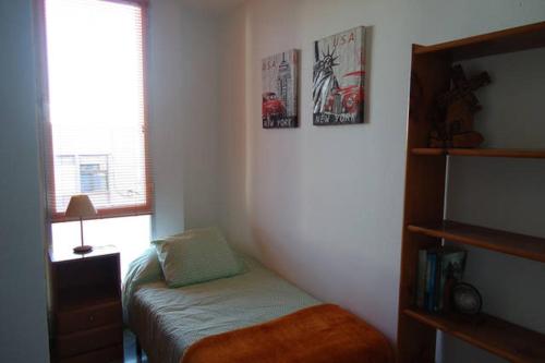a small bedroom with a bed and a window at Piso JMAM Centro in Puerto del Rosario
