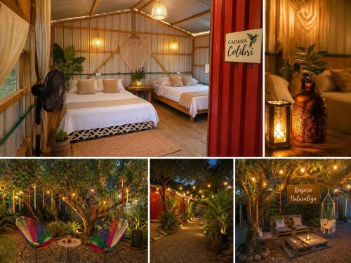a collage of four pictures of a room with two beds at Cabañas Mastranto in Monterrey