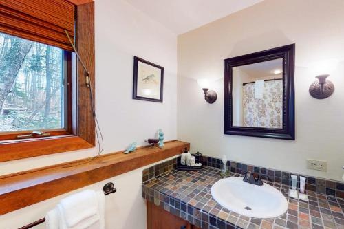 a bathroom with a sink and a mirror at 375 Hawk Spur in Plymouth