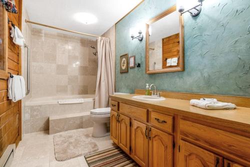 a bathroom with a sink and a toilet and a mirror at The Breck House in Breckenridge