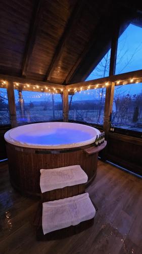 a large hot tub in a room with lights at Casa OLD BRICK in Ocna Şugatag