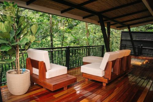 two chairs and a plant on a deck at Nuakú Jungle in Aguas Zarcas