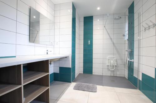 a bathroom with a sink and a shower at Hergarai in Saint-Jean-le-Vieux
