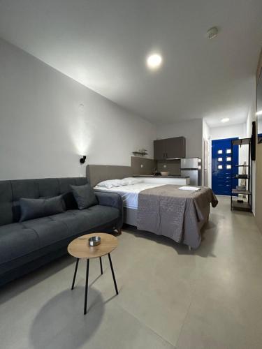 a bedroom with a bed and a couch at Salt & Sea in Sarti