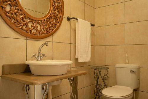 a bathroom with a sink and a toilet and a mirror at Blessings Guesthouse in Newcastle