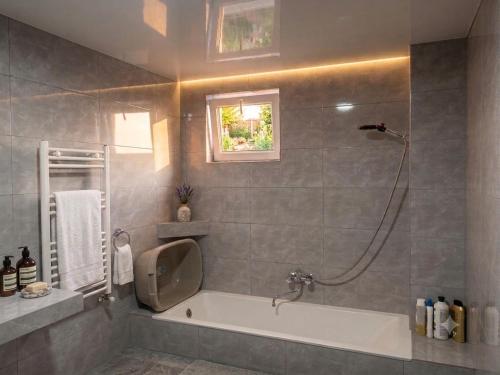 a bathroom with a bath tub and a shower at Chinese home in Masis