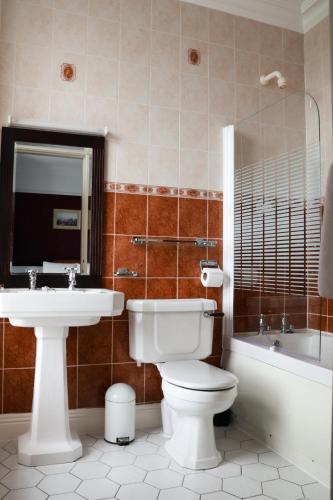 a bathroom with a toilet and a sink and a tub at Hydro Hotel in Lisdoonvarna
