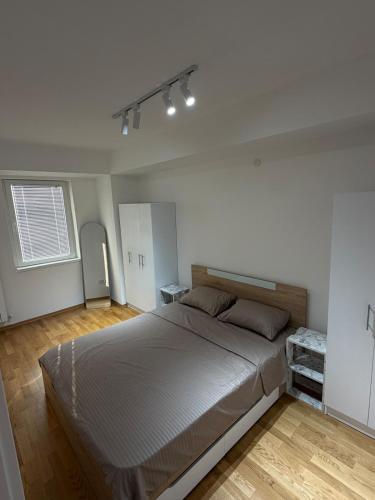 a bedroom with a large bed in a room at Skopje Riverfront Modern Apartment in Skopje