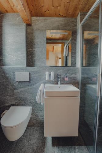 a bathroom with a toilet and a sink at Hotel Sass da Grüm in Vairano