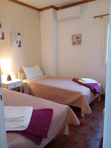a room with two beds in a room at Villa Pefkias in Skopelos Town