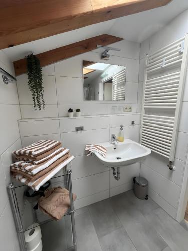 a bathroom with a sink and a mirror at Ferienwohnung 2 Am Krepbach in Grainau