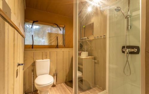 a bathroom with a toilet and a glass shower at Luna del Monte in Monte Santa Maria Tiberina