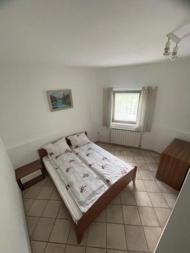 a bedroom with a bed and a window at Soča Kayaker in Čezsoča