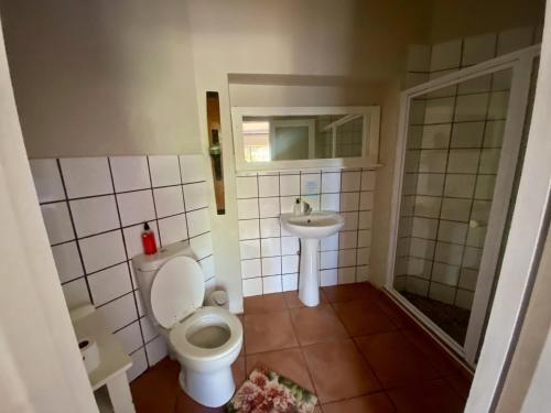 a small bathroom with a toilet and a sink at Wilderness Beach House Backpackers Lodge in Wilderness