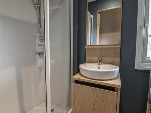 a bathroom with a sink and a shower at The Pines 2 Bedrooms in Northwich