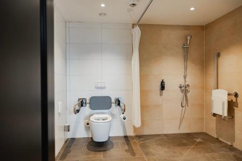 a bathroom with a toilet and a shower at Ibis Styles Singen 24h geöffnet in Singen