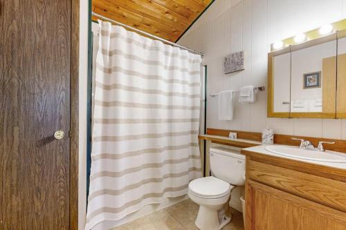 a bathroom with a toilet and a sink and a shower at Bay Point Hillside 17A Up in Whitefish
